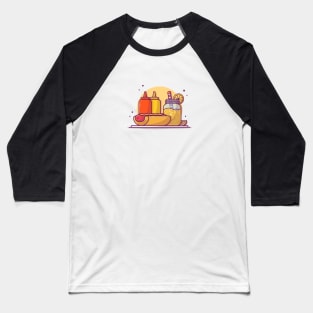 Tasty Combo Menu Hotdog with Orange Juice, Ketchup and Mustard Cartoon Vector Icon Illustration Baseball T-Shirt